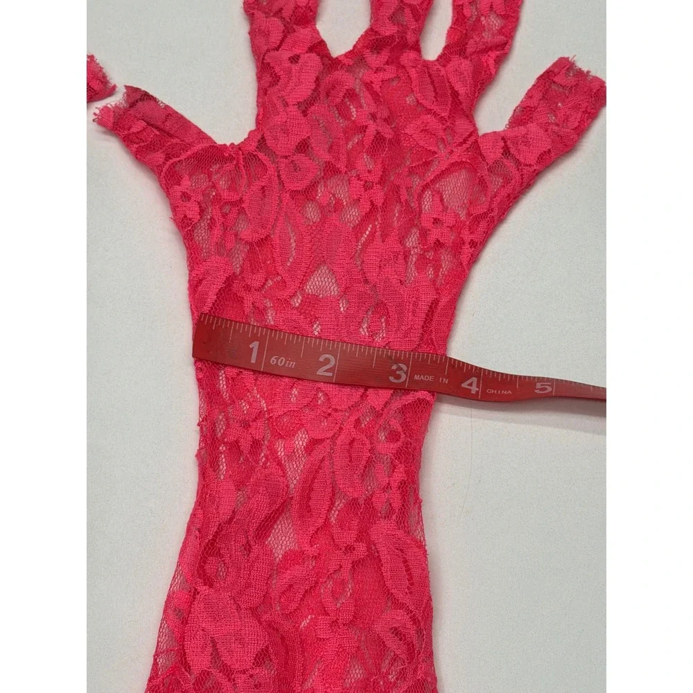 Women's Hot Pink Lace Fingerless Gloves Opera Evening‎ Party Costume Accessory